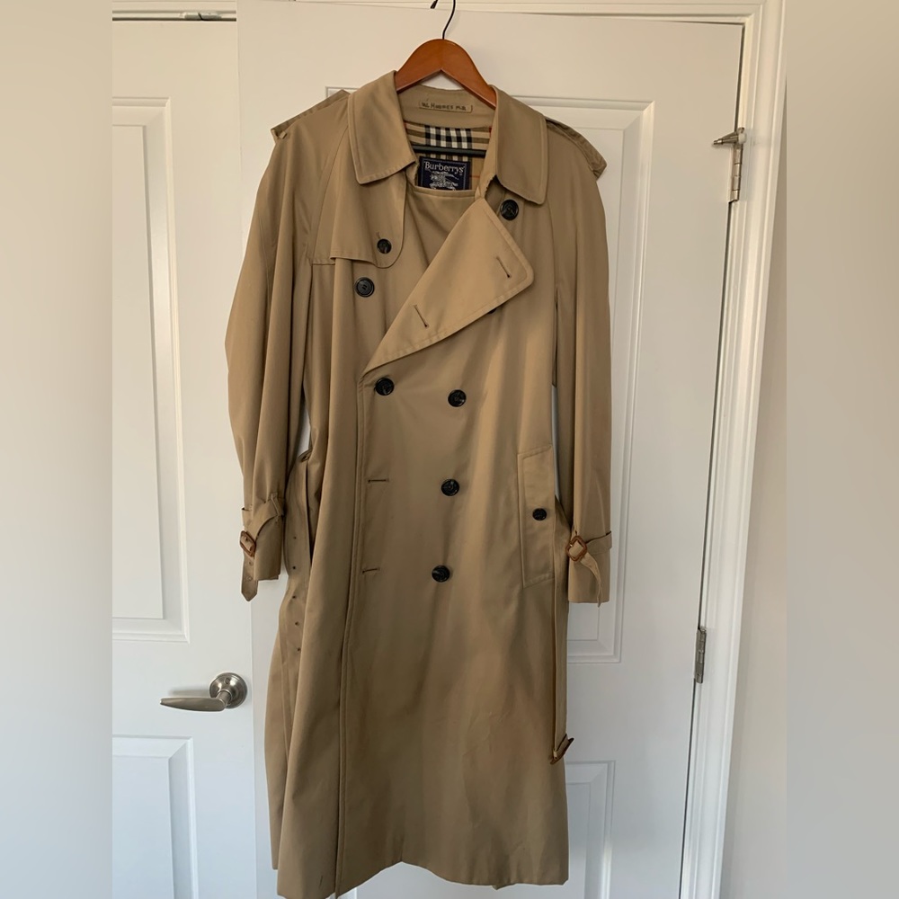 Burberrys Coat Vintage Men's Beige Long Trench Coat Nova Check Size 52 Reg.
